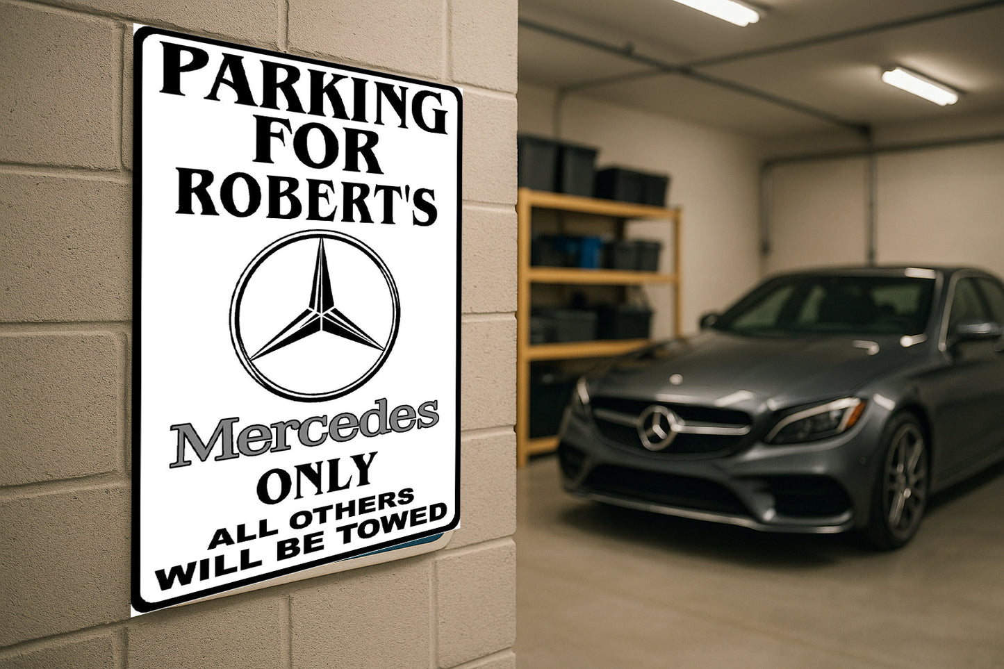 Parking For Mercedes Personalized Metal Sign 12"x18"